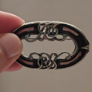 Vintage Art Deco 925 Sterling Silver Purple Plum Glass Brooch Pin